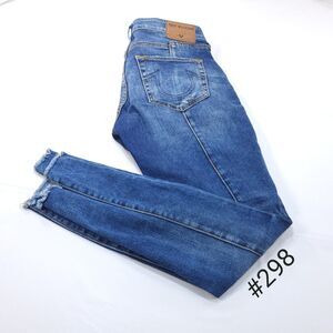 True Religion Jennie Curvy Skinny Denim Button Zip Jeans Womens Size 26 Blue